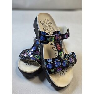 Alegria Womens Black Sugar Skull Vita T-Strap Slide Sandals EU 41 US 10